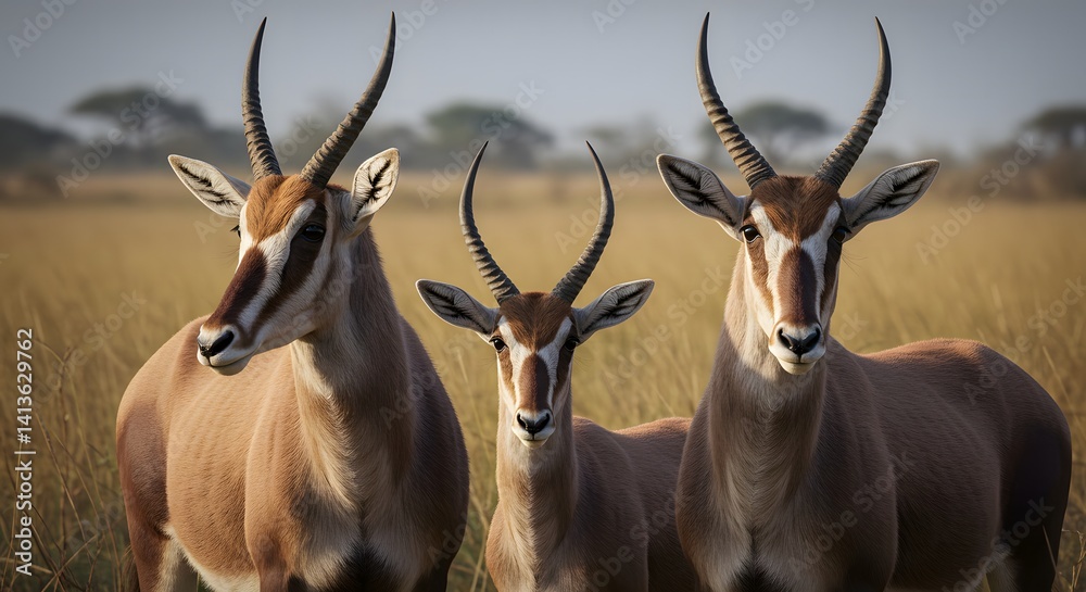 Fototapeta premium Antelopes in Savannah Grassland Landscape