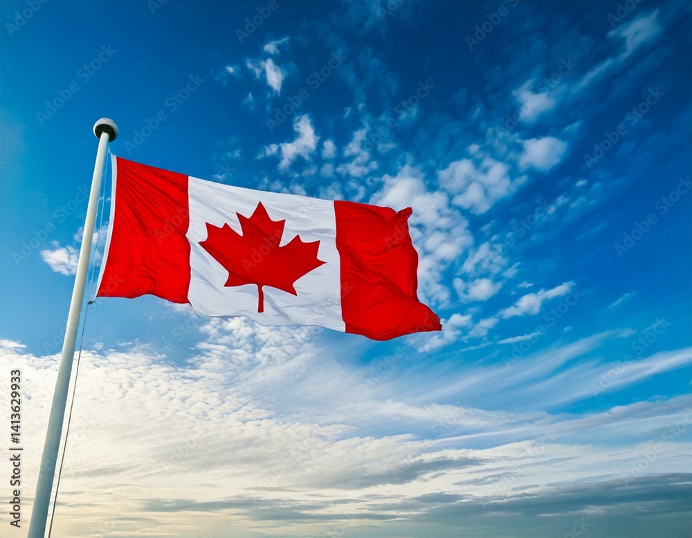 Canada flag waving at cloudy sky background Canada flag waving at cloudy sky background