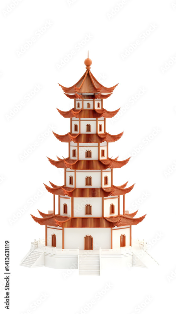 Detailed 3D Rendering of a Traditional Asian Pagoda on Isolated Transparent Background Detailed 3D Rendering of a Traditional Asian Pagoda on Isolated Transparent Background
