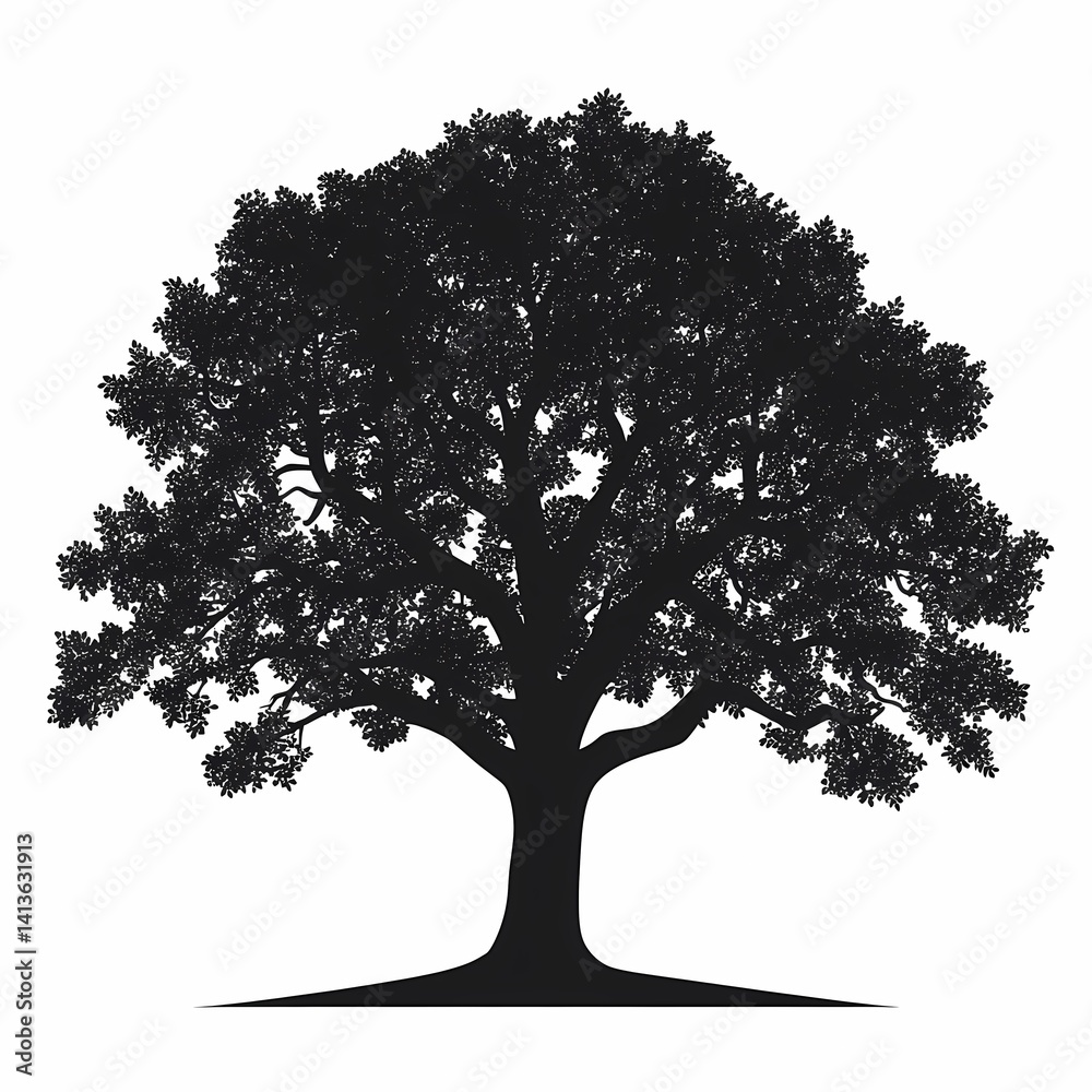 Fototapeta premium Solitary Silhouette Tree in Nature: Beautiful Woodland Backdrop with Organic Branch Design for Idyllic Forest Landscapes
