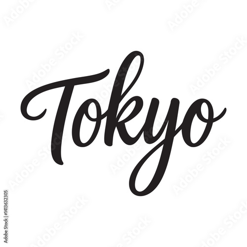Stylized 'Tokyo' in bold black cursive script, centered on plain white. Minimalist, elegant handwritten lettering. Clean, artistic focus, no additional elements.