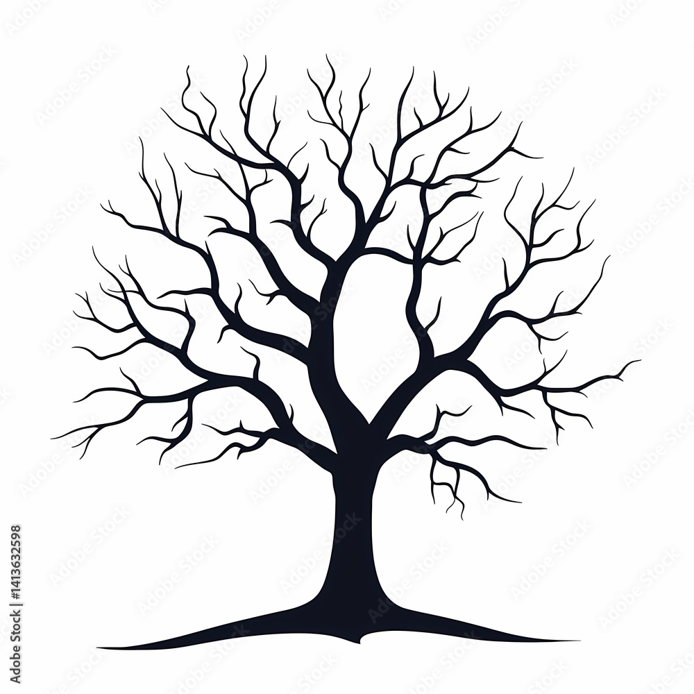 Obraz premium Leafless Tree Black Silhouette: Nature Art and Illustration for Seasonal Forest Design