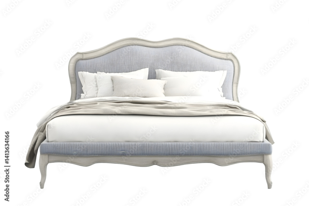 Elegant Bed Design with White Linens and Comfortable Pillows Isolated on Transparent Background 3d Illustration Elegant Bed Design with White Linens and Comfortable Pillows Isolated on Transparent Background 3d Illustration