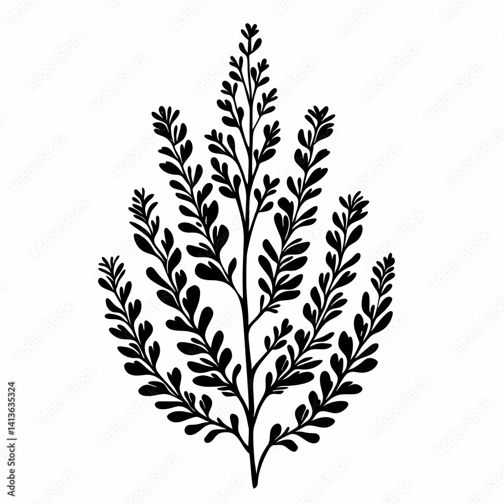 Fototapeta premium Botanical Black Silhouette: Elegant Line Art for Nature Lovers - Minimalistic Herbal Decor for Spring & Summer