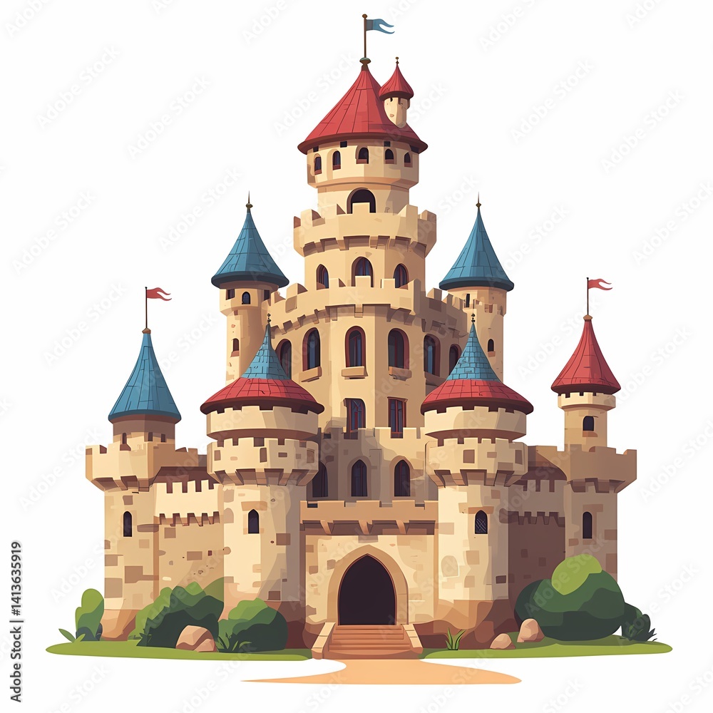 Fototapeta premium Medieval Fantasy Castle Illustration. Whimsical and Colorful Artwork for Children's Storybooks