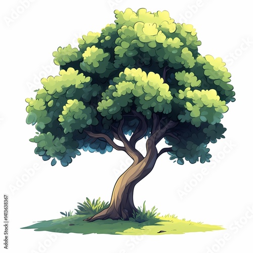 Whimsical Cartoon Tree Illustration. Vibrant Green Leafy Nature Art for Eco.Friendly Design