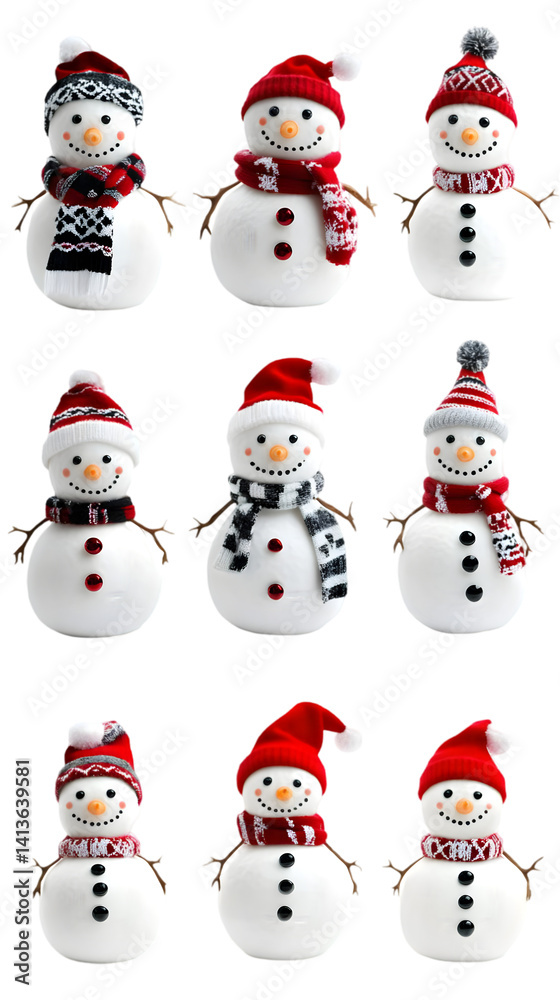 Festive Snowmen Collection on Transparent Background a Decorative Illustration Festive Snowmen Collection on Transparent Background a Decorative Illustration