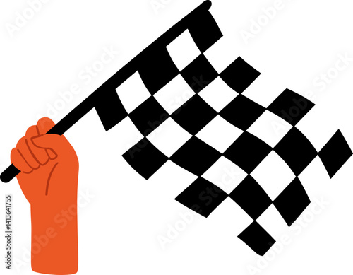 Hand Raised with Checkered Flag
