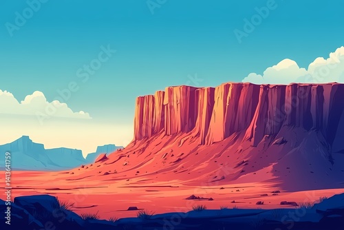 Vibrant Desert Landscape: Red Rock Mesas and Blue Sky in the Pacific Southwest
