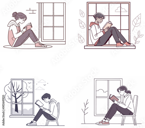 Self-Care & Mental Wellness Flat Illustration Set on White Background,