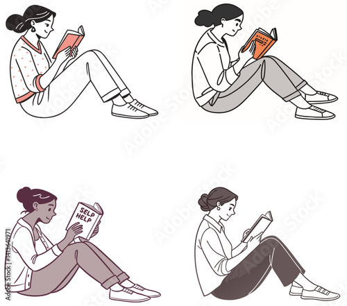 Self-Care & Mental Wellness Flat Illustration Set on White Background,