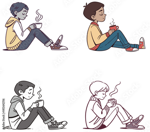 Self-Care & Mental Wellness Flat Illustration Set on White Background,