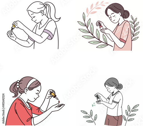 Self-Care & Mental Wellness Flat Illustration Set on White Background,