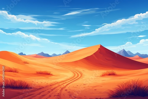 Vibrant Desert Landscape. Explore Scenic Sand Dunes and Mountains Under a Dreamy Sky