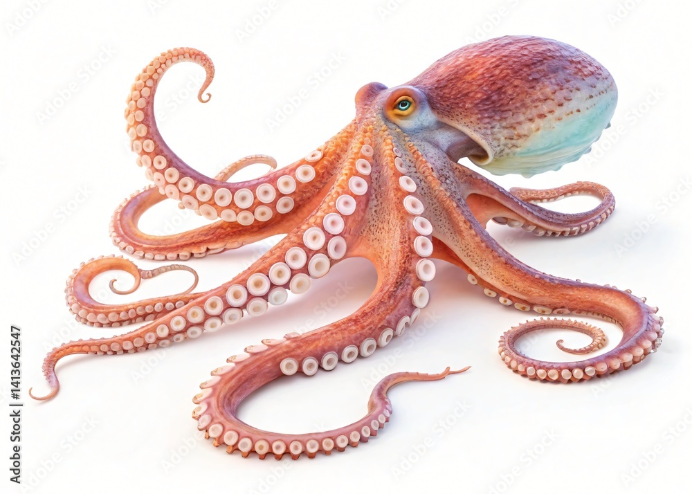 Obraz premium Detailed Close up of a Vivid Octopus with Suckers Tentacles and Ocean Life