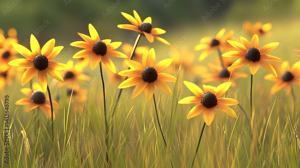 Naklejka premium Vibrant Sunflowers in a Lush Green Garden Landscape