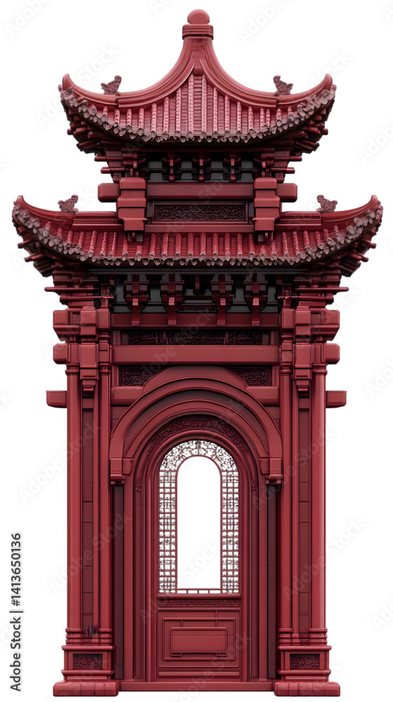 Fototapeta premium Illustration Of Red Asian Pagoda Structure With Ornamental Design Isolated