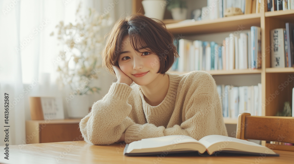 本と若い女性 本と若い女性