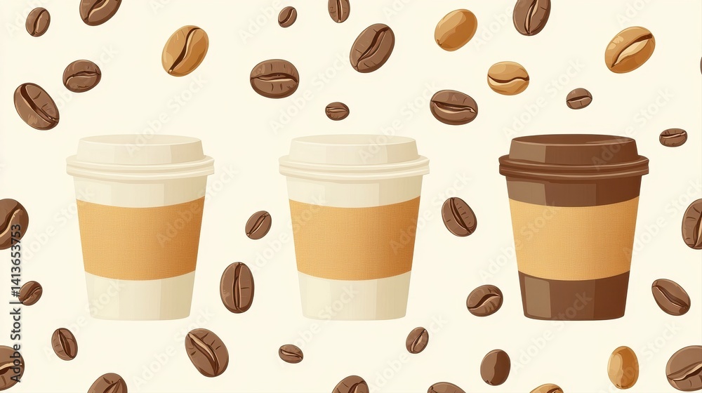 Obraz premium Coffee Cups and Beans Pattern Design for Creative Projects and Backgrounds