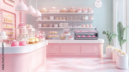 Delightful Bakery Interior with Sweet Treats and Pastel Colors, Inviting Atmosphere and Elegant Display