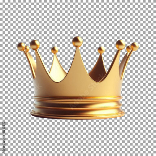 A 3D rendering of a simple kings crown, featuring a smooth and elegant design, Luxurious Gold Crown with Precious Stones for Royalty on transparent background, png, psd
