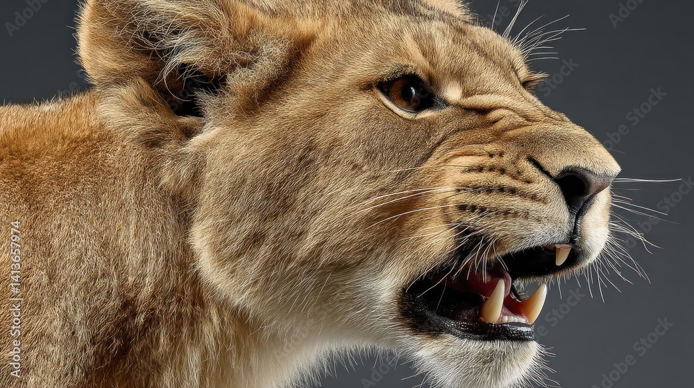 Obraz premium Close-up portrait of a lioness exhibiting aggression.