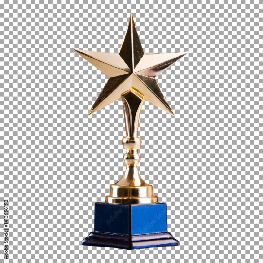 Elegant Golden Star Trophy for Top Performers on transparent background, png, psd
