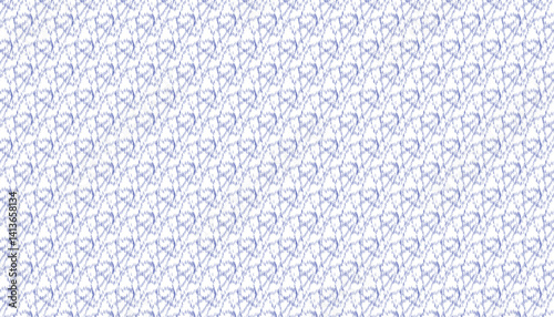 Simple seamless pattern featuring fuzzy textured blue hand-drawn heart shapes arranged