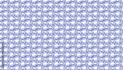 Abstract seamless diagonal pattern featuring complex interlocking blue outlined knotwork shapes