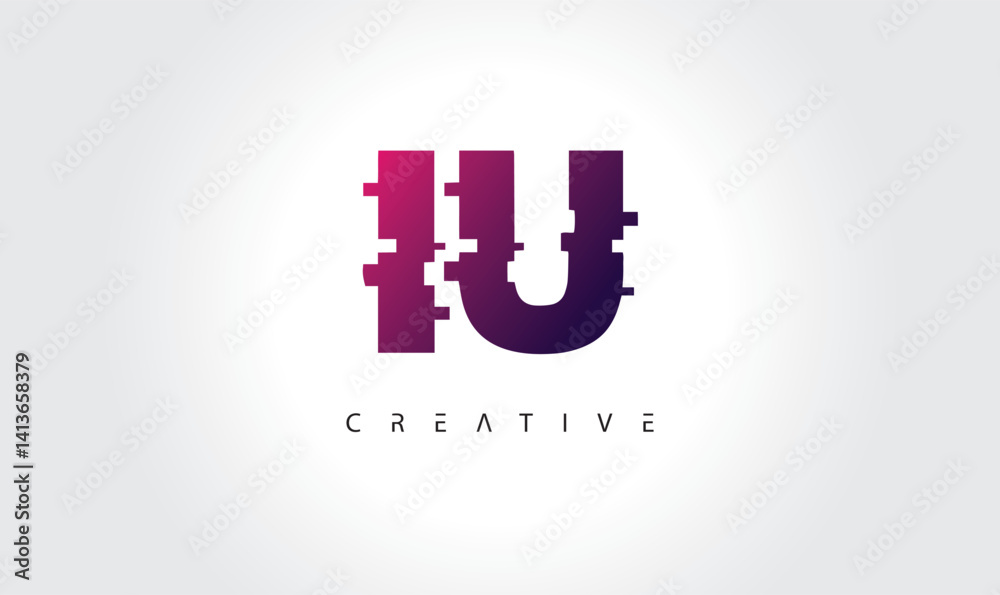 Obraz premium Digital Glitch IU Letter Logo | Modern Creative Branding Design | Technology Business Identity