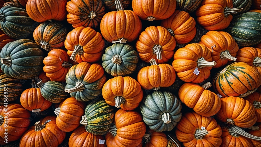 A dense pile of orange and green-striped pumpkins showcases autumn harvest abundance, highlighting seasonal produce and natural agricultural variety. A dense pile of orange and green-striped pumpkins showcases autumn harvest abundance, highlighting seasonal produce and natural agricultural variety.