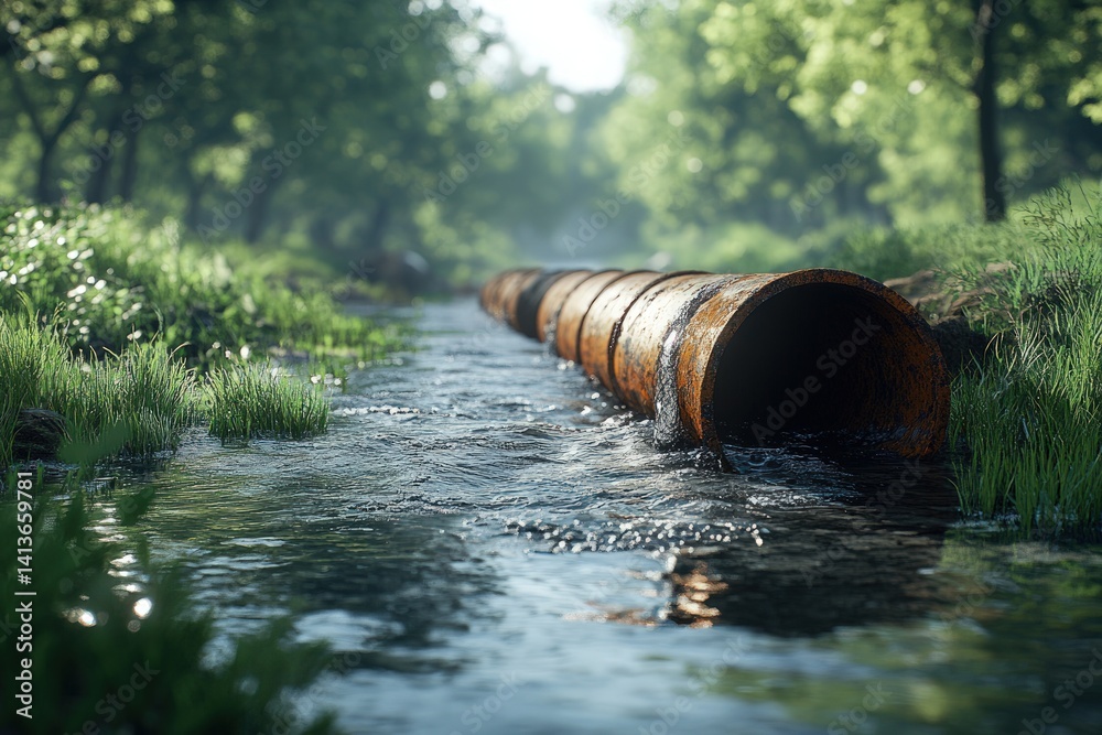 Rustic creek with rusty pipes Rustic creek with rusty pipes