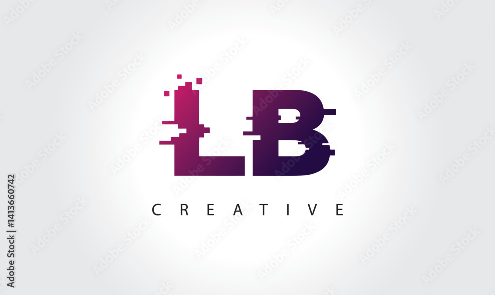 Obraz premium Digital Glitch LB Letter Logo | Modern Creative Branding Design | Technology Business Identity