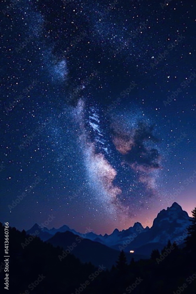 Naklejka premium Dark night sky with stars and galaxy in the background, starry night, cosmos, galaxy