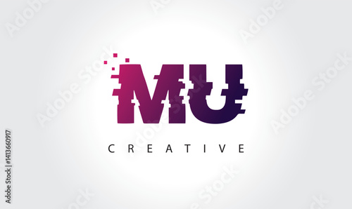 "Digital Glitch MU Letter Logo | Modern Creative Branding Design | Technology Business Identity"