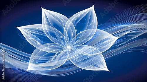 Abstract ethereal flower on navy background creating calmness and beauty