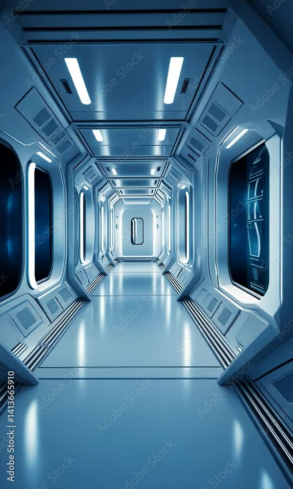 Futuristic corridor interior with sleek design, bright lighting, and minimalistic features Futuristic corridor interior with sleek design, bright lighting, and minimalistic features