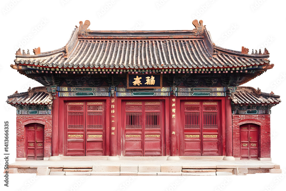 Isolated Photo of a Red Chinese Temple with Ornate Details and a Transparent Background Isolated Photo of a Red Chinese Temple with Ornate Details and a Transparent Background