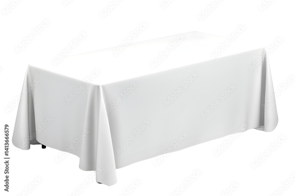 Isolated Photo of a White Table Covered in Smooth Cloth on Transparent Background