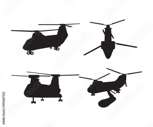PrintCh-46 helicopter aircraft silhouette;  Ch-46 Helicopter Aircraft silhouette; isolated vector illustration digital download; EPS, 