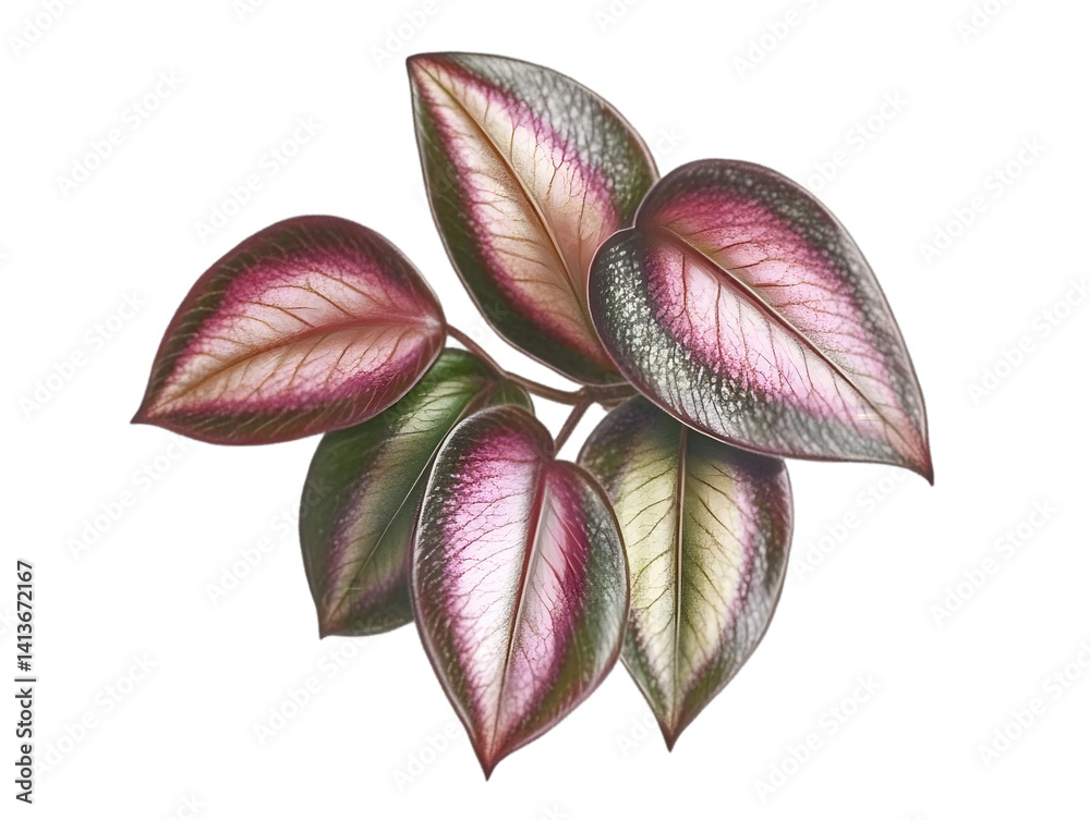 Isolated Realistic Illustration Of Leafy Plant With Pink Green And Violet Tones