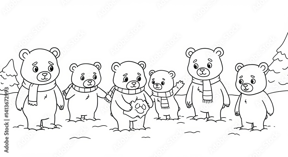 Obraz premium Cute Cartoon Bear Family Winter Illustration