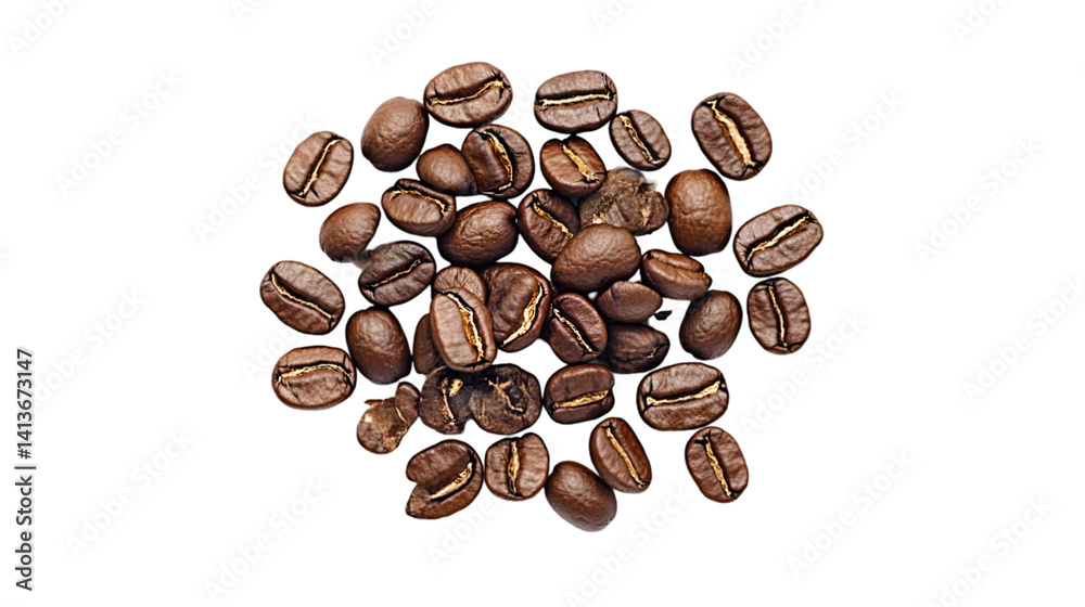 Naklejka premium Isolated Roasted Coffee Beans on Transparent Background Photo