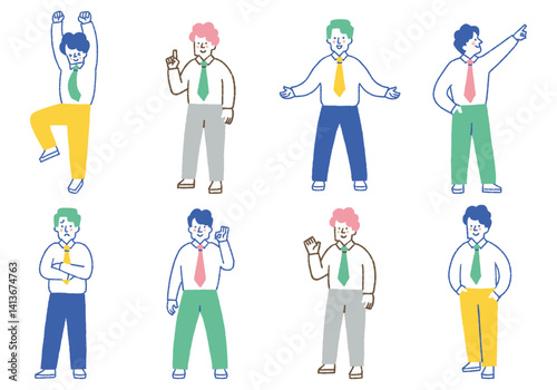 Set of various poses of company employees_color