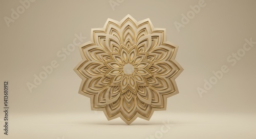 Elegant Golden Mandala Design Intricate 3D Render of Geometric Floral Pattern