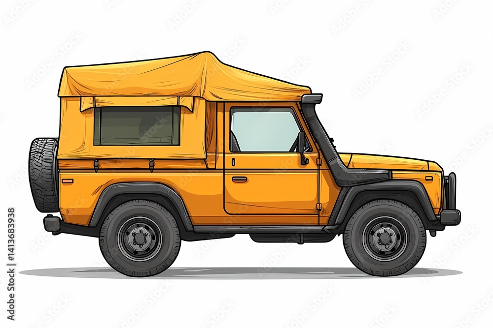 Fototapeta premium Yellow Off-Road Adventure Mobile for Camping and Exploration - Ideal Travel Enthusiast SUV for Summer Getaways