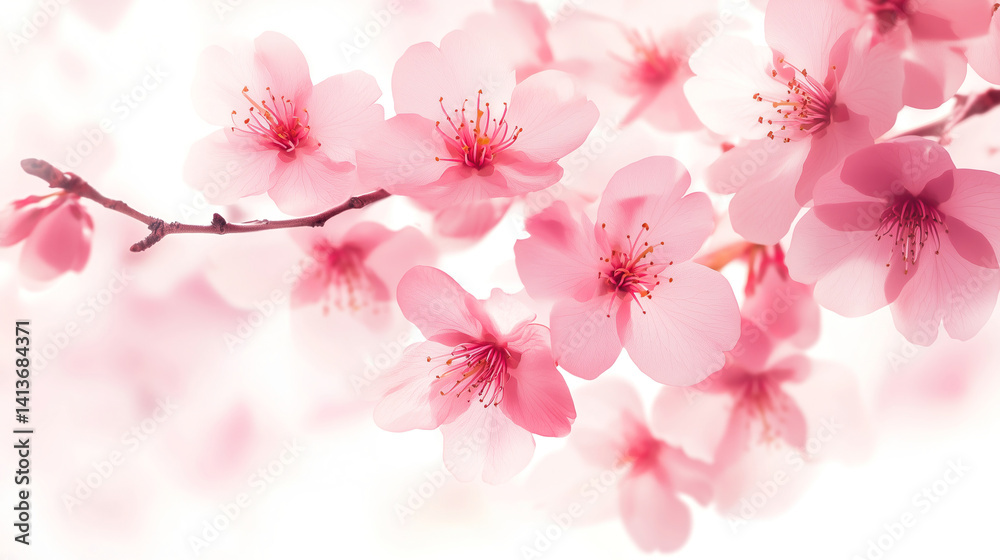 Obraz premium Delicate pink cherry blossoms fill the scene, showcasing nature's beauty during springtime bloom.