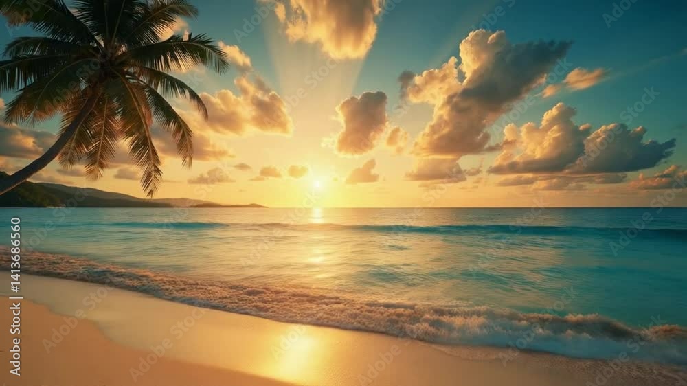 Tranquil Waves Glow Under A Tropical Sunset’s Warm Embrace Tranquil Waves Glow Under A Tropical Sunset’s Warm Embrace