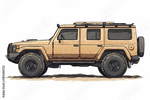 Desert Adventure in a Rugged 4x4 SUV: Off-Road Vehicle Illustration for Outdoor Exploration