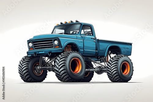 Vintage Monster Truck Illustration: Off-Road Adventure Vehicle with High Wheels and Classic Car Style